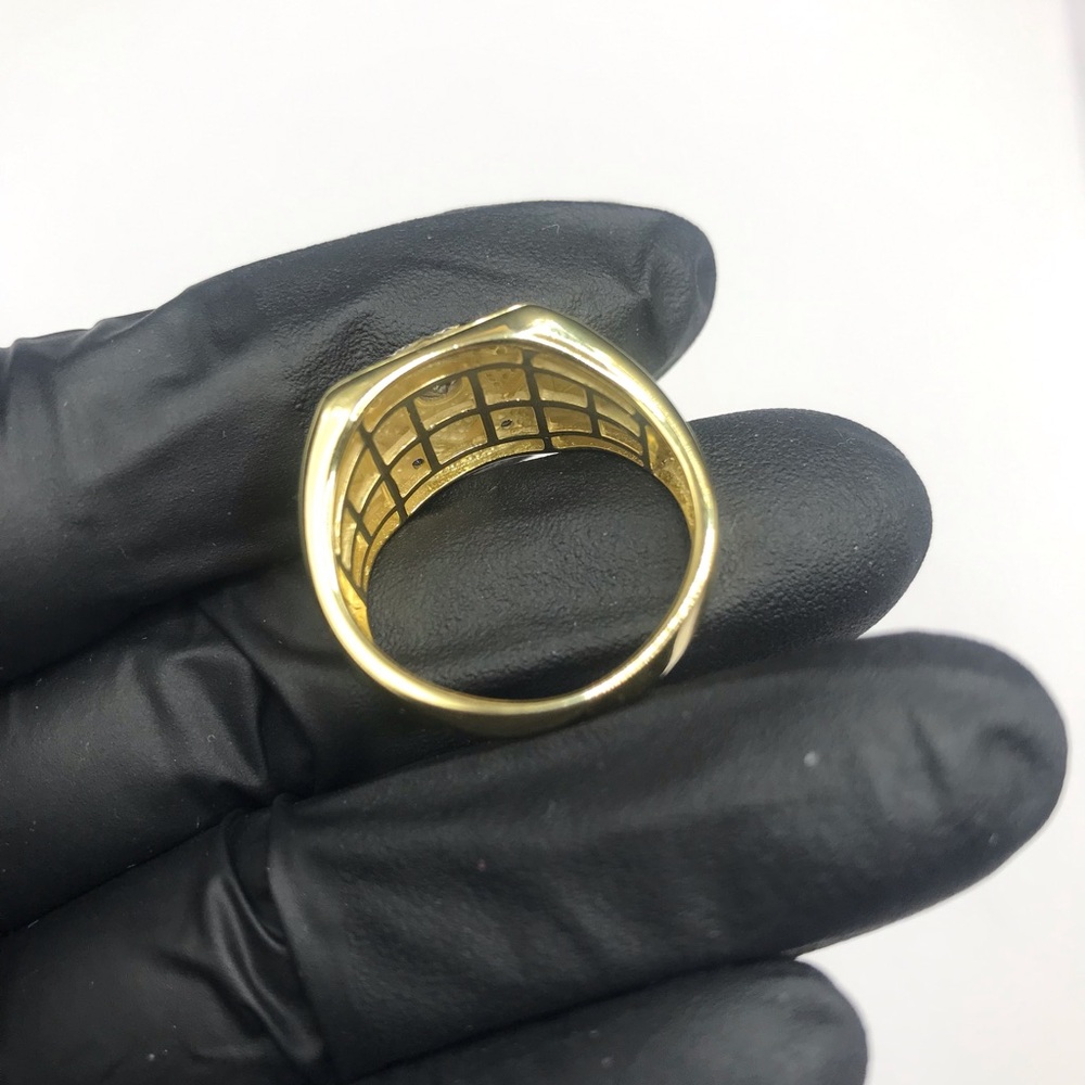 Men's Gold over 925 Sterling Silver Signet Ring with Center Stone CZ Size 9.5 - Picture 17 of 17